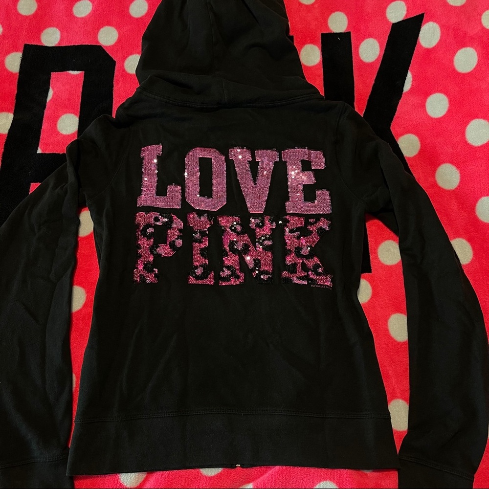 💗 VS PINK 💗 Cheetah Pink Bling Hoodie Jacket Lg